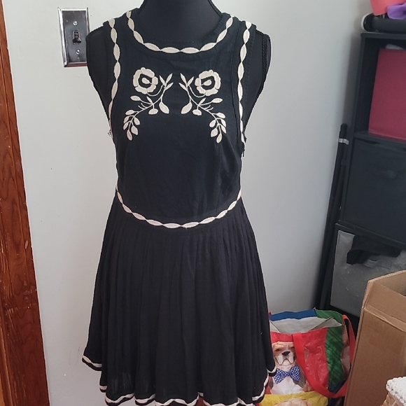 Free People Black Mini Dress with Cream Embroidery - Picture 11 of 11